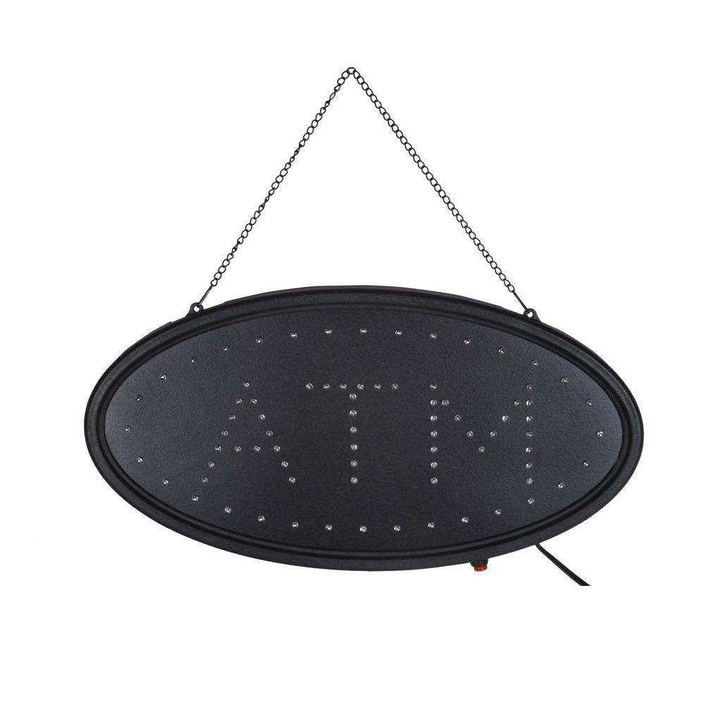 Boshen Led ATM Signs Decor for Bank Business Mart Shop Store Bar Cafe Now Open Sign Display On/Off Switch + Chain (19" Lx 10"W(Oval"ATM"))