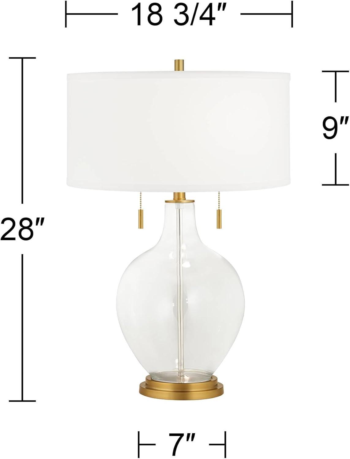 Color + Plus Toby 28" Tall Modern Glass Table Lamp Pull Chain Rural Green Gold Brass Finish Single Fabric White Shade Living Room Bedroom Bedside Nightstand House Office Family Reading Kitchen