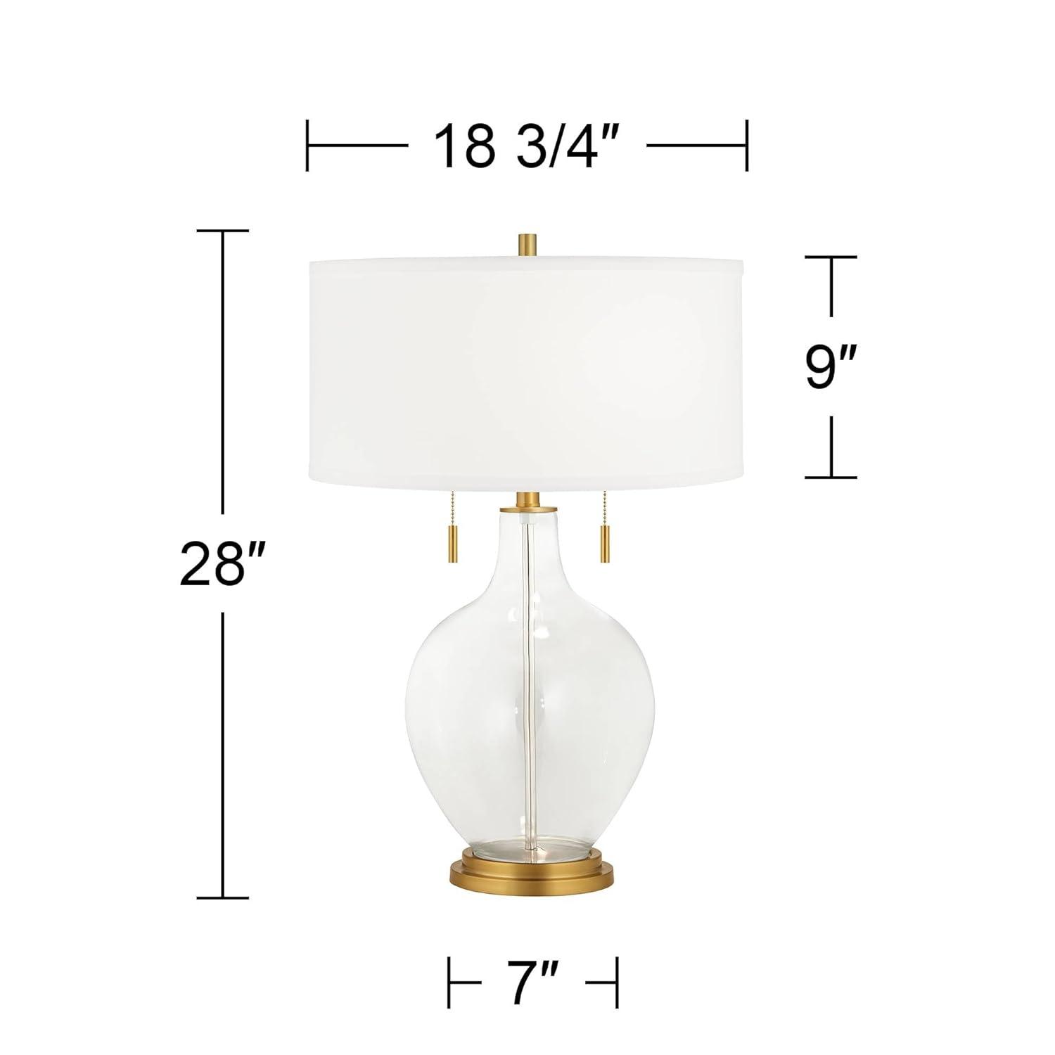 Color + Plus Toby 28" Tall Modern Glass Table Lamp Pull Chain Rural Green Gold Brass Finish Single Fabric White Shade Living Room Bedroom Bedside Nightstand House Office Family Reading Kitchen