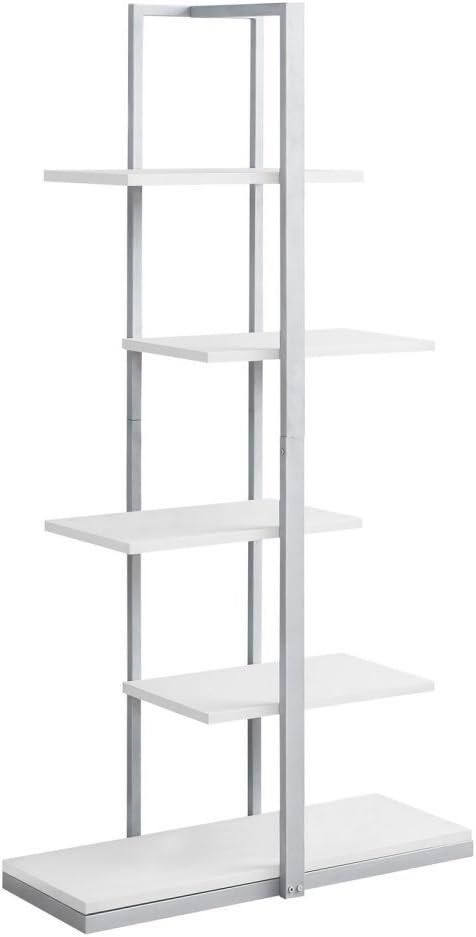 Monarch Specialties Bookshelf, Bookcase, Etagere, 5 Tier, 60"H, Office, Bedroom, White Laminate