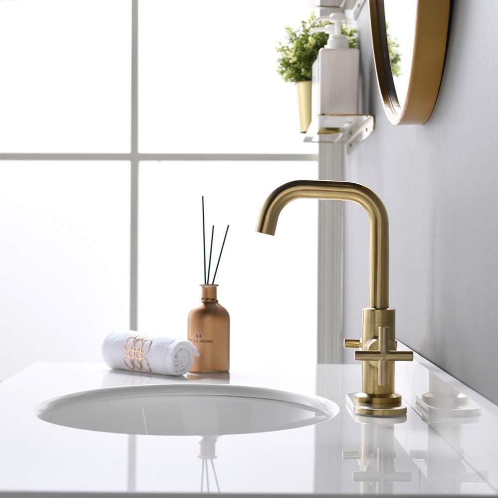 Brushed Gold 2-Handle Low-Arc Bathroom Faucet with Drain