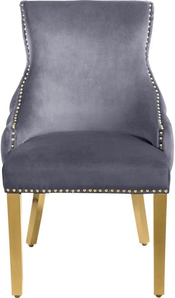 Meridian Furniture Tuft Gray Velvet Dining Chair in Gold Finish (Set of 2)