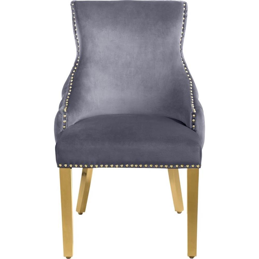 Meridian Furniture Tuft Gray Velvet Dining Chair in Gold Finish (Set of 2)