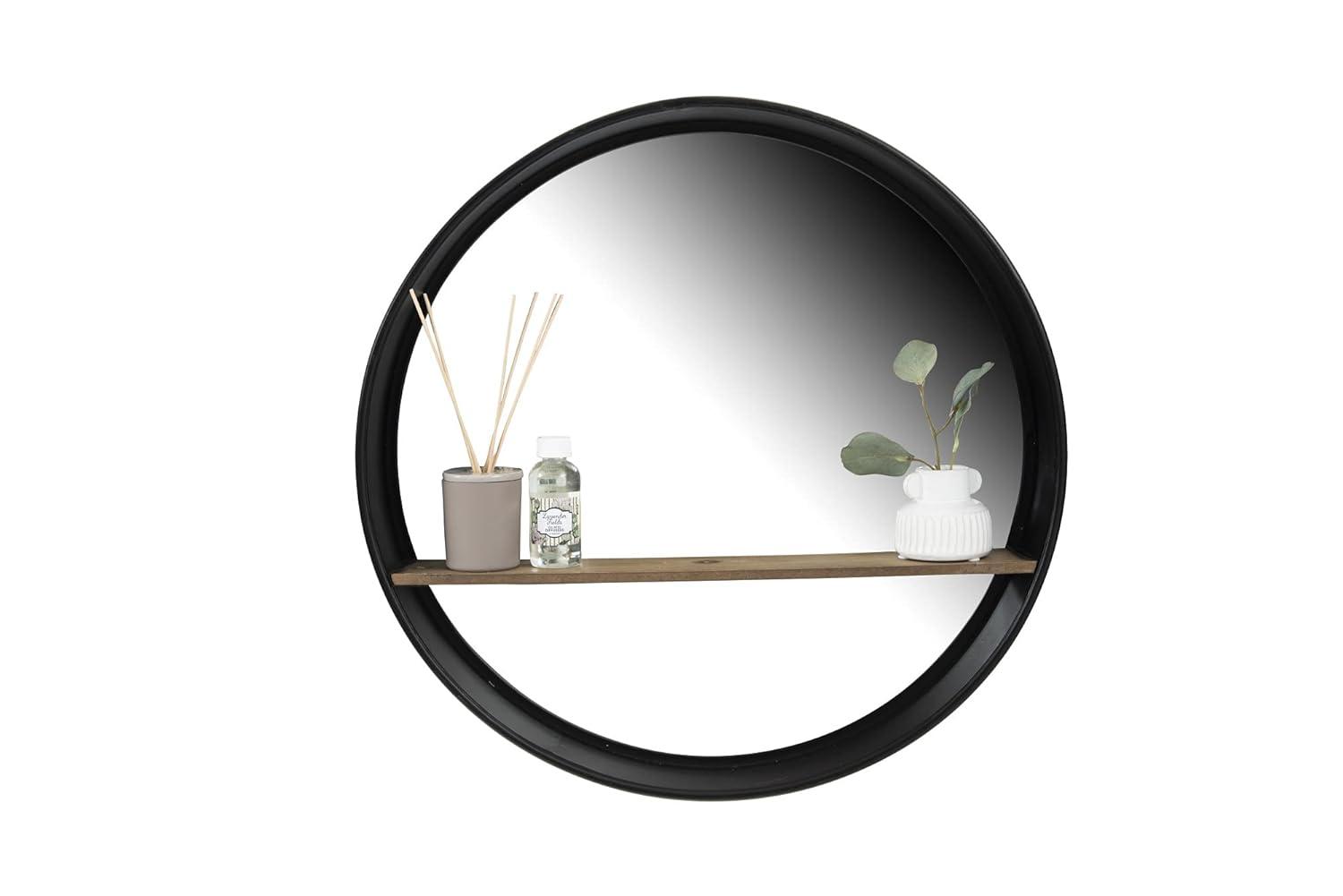 24" Metal/Wood Wall Mirror with Shelf Black - 3R Studios: No Assembly, Modern Decor