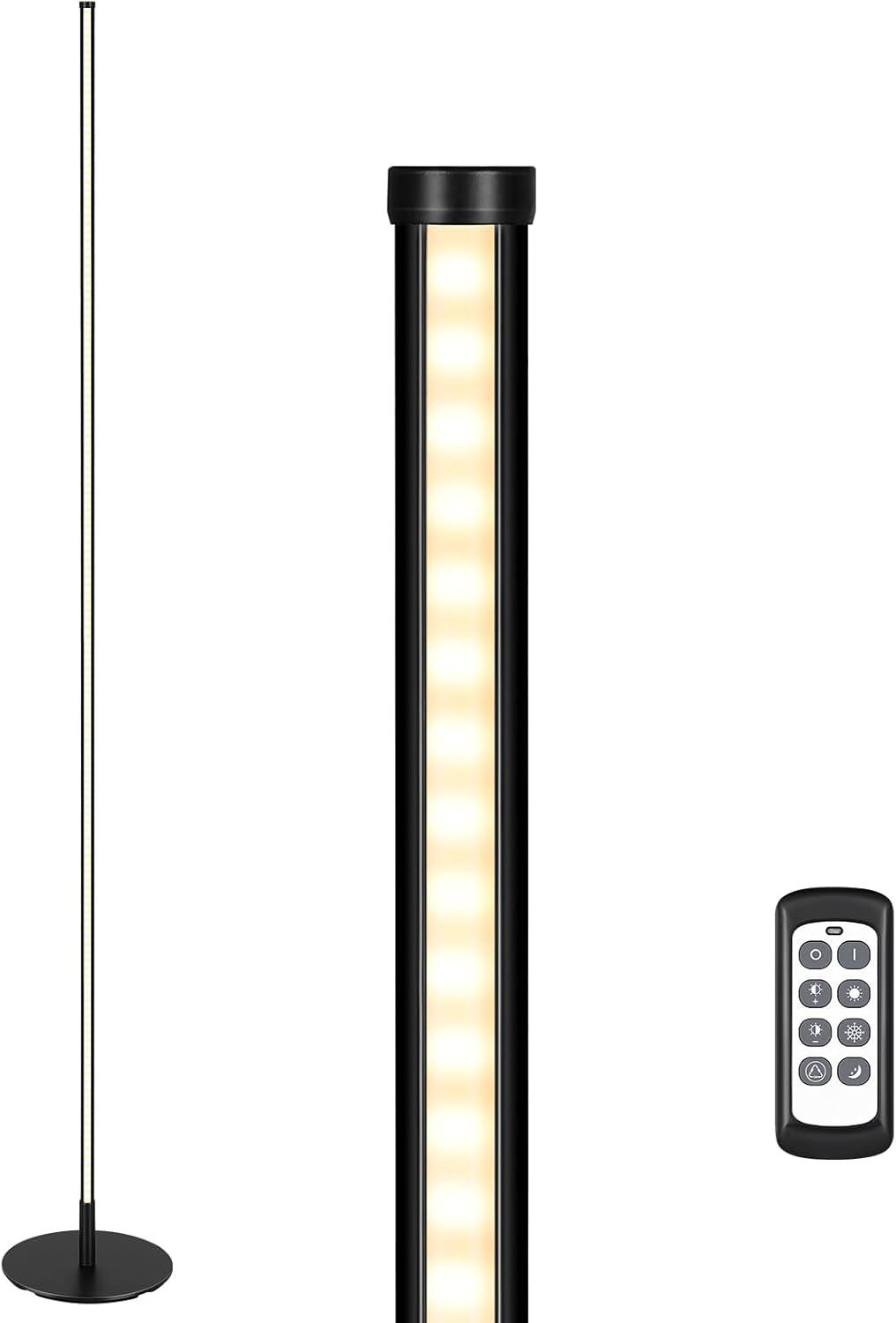 EDISHINE LED Corner Modern Floor Lamp with Remote Set of 2, Minimalist Dimmable Mood Lighting, 7CCT, Standing Clearance Floor Lamps for Living Room, Bedroom, Office, Black