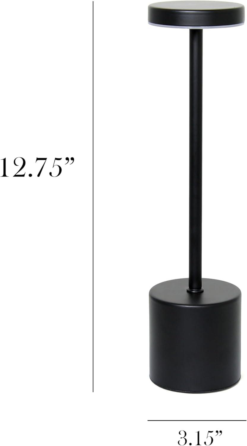 Simple Designs 12.75" Mushroom Magic Disc Dimming and Rechargeable Cordless 4-Way Touch Sensor Stick Desk Lamp Black