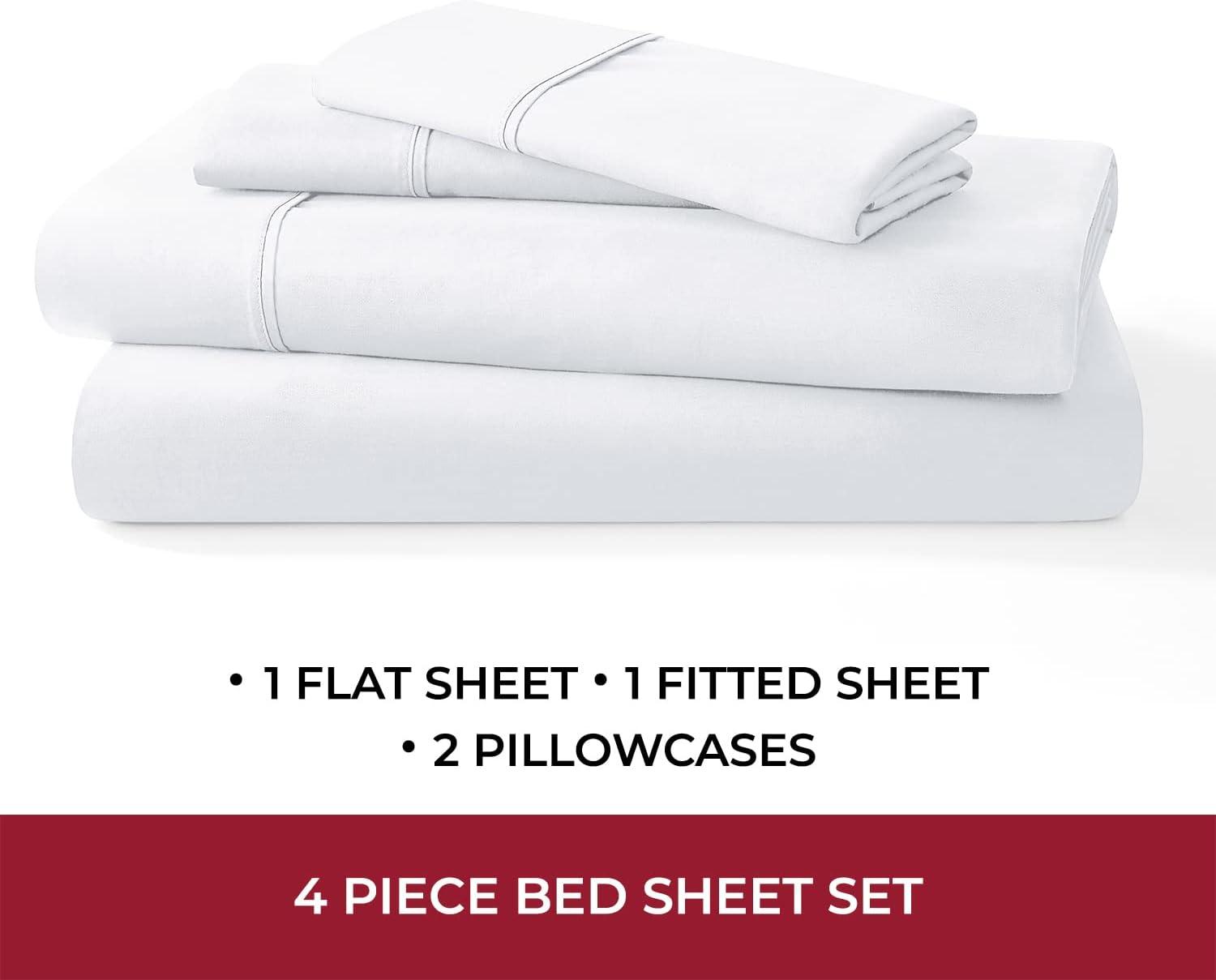 Mellanni 4 Piece 100% Cotton Bed Sheet Set, 400 Thread Count, Deep Pocket, California King - White