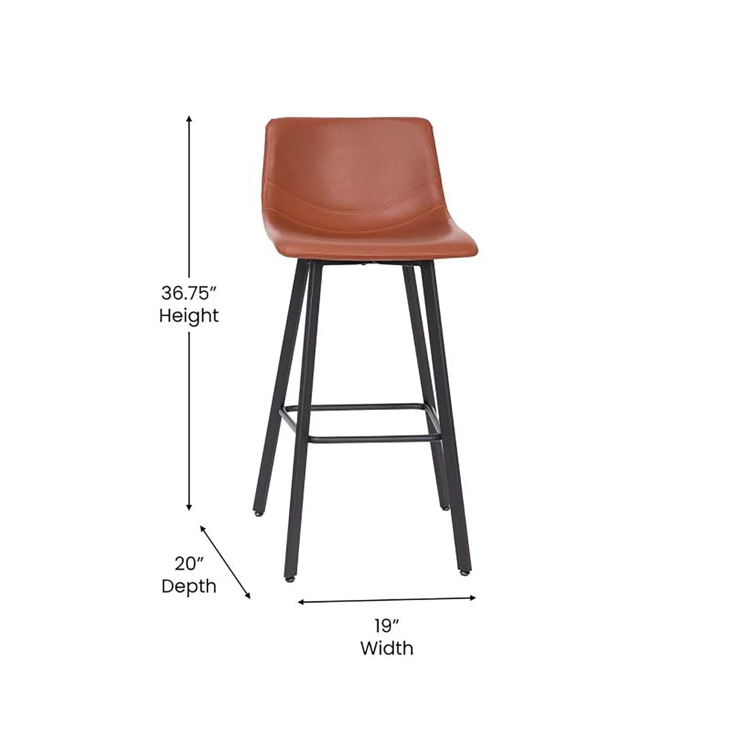 Flash Furniture Set of 2 Commercial Indoor Armless Iron Barstools - Cognac LeatherSoft