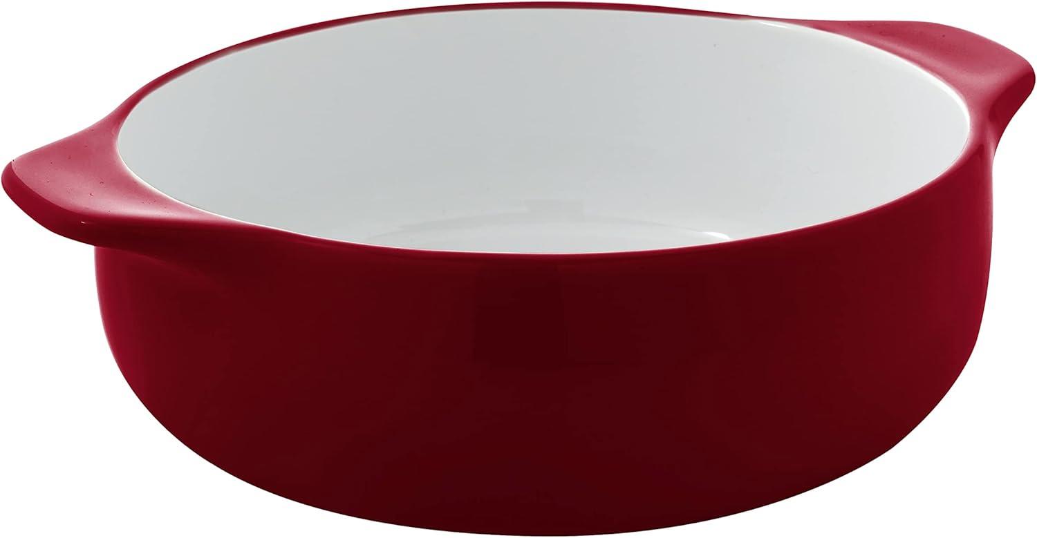 Red 2-Quart Vitrified Stoneware Round Casserole Baker