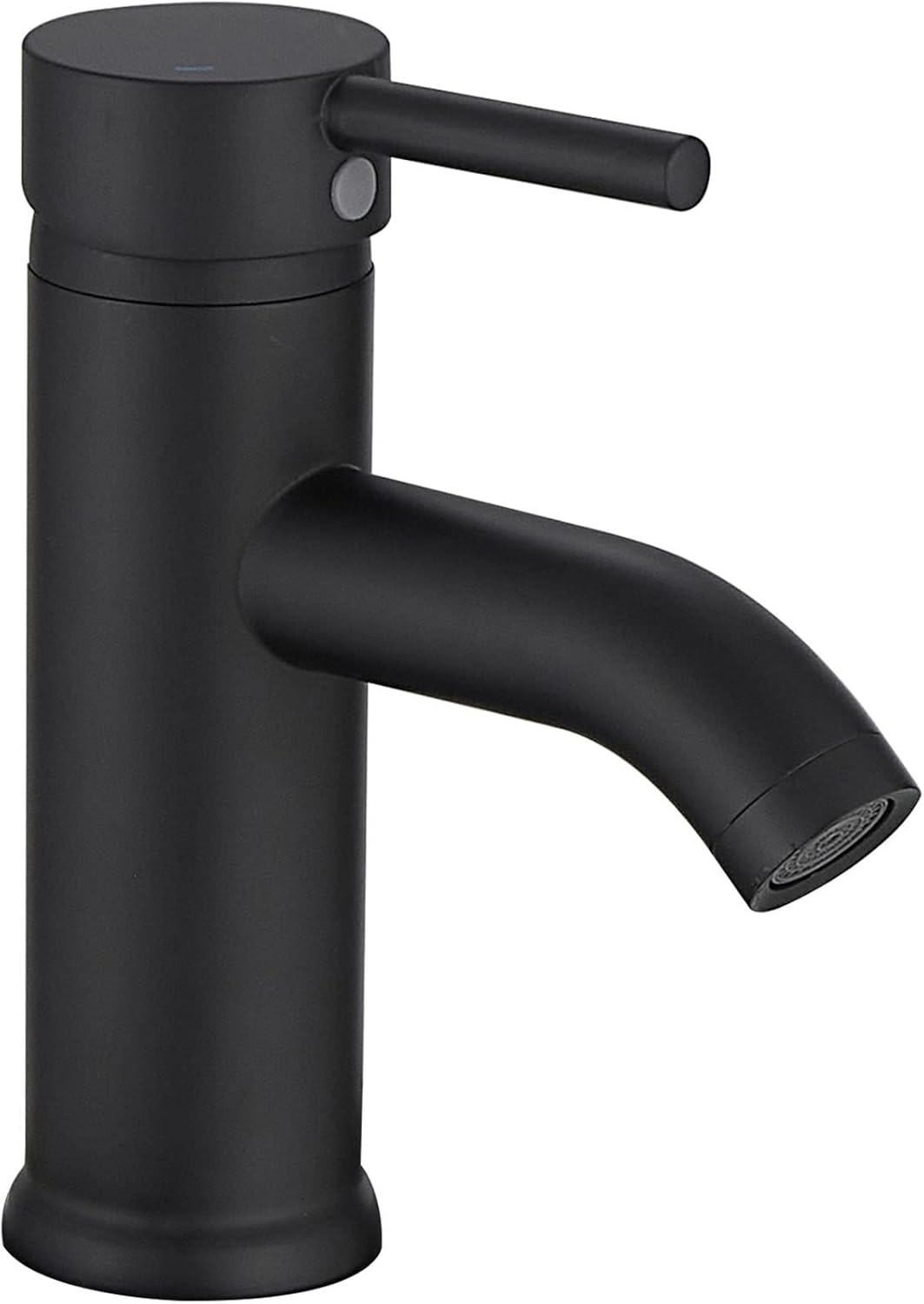 Matte Black Bathroom Faucet Black Bathroom Sink Faucet Single Handle Black Bathroom Faucet Modern Single Hole Faucet Bathroom with Pop-up Sink Drain Stopper & Deck Plate 1 or 3 Hole Bathroom Faucet