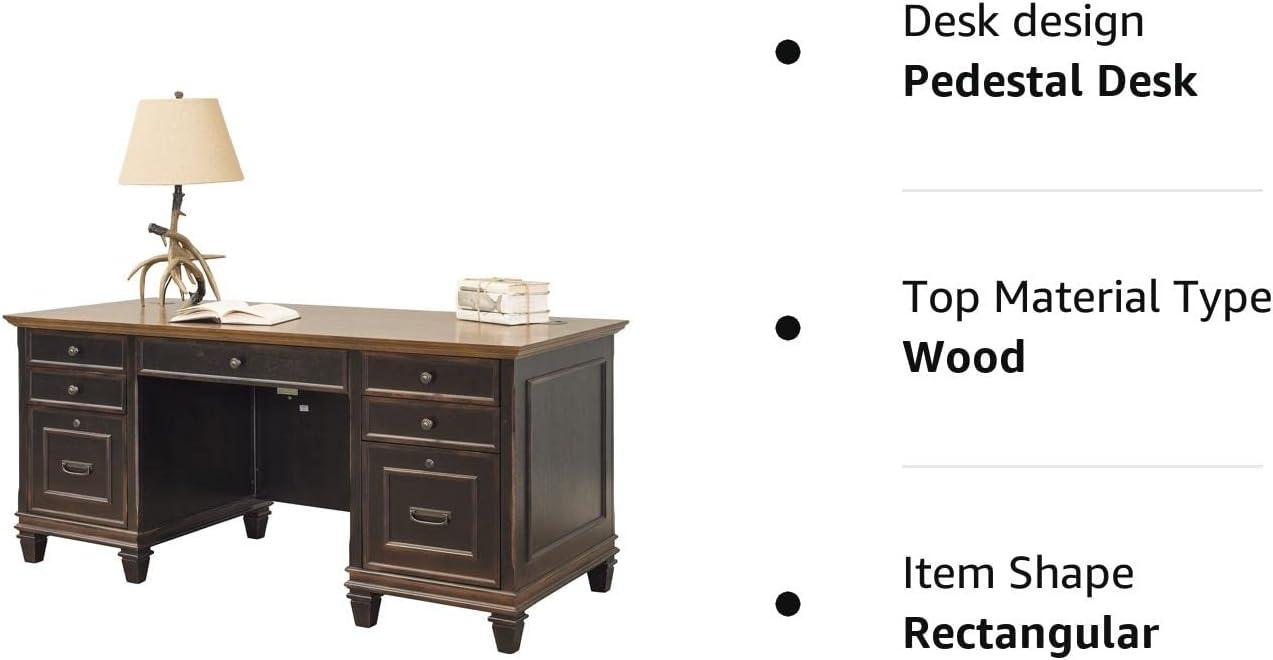 Hartford Executive Home Office Desk with Hutch, Black and Brown