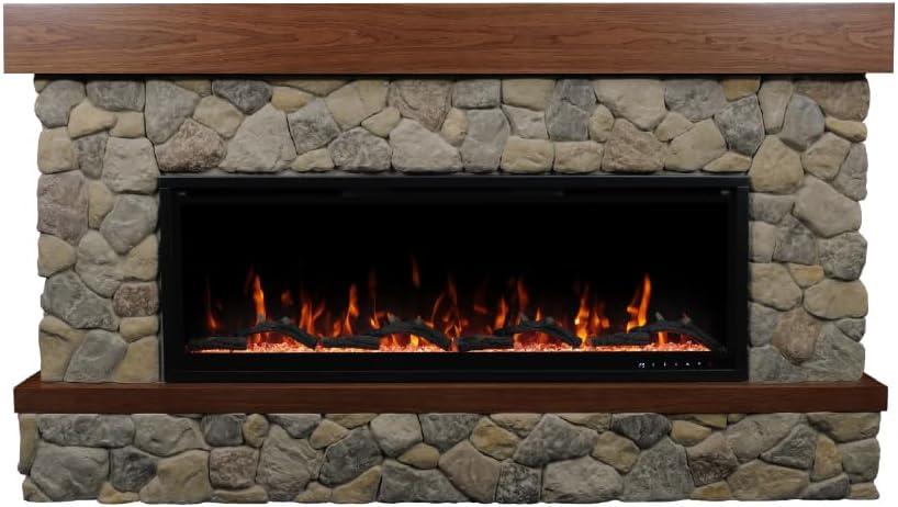 Country Living Belhaven 74 Inch Bookcase Mantel Package | 23 Inch Smart Electric Fireplace Insert Heater