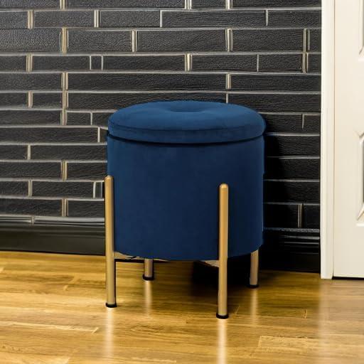 Malina Velvet Metal Storage Ottoman Navy Blue/Gold - Baxton Studio