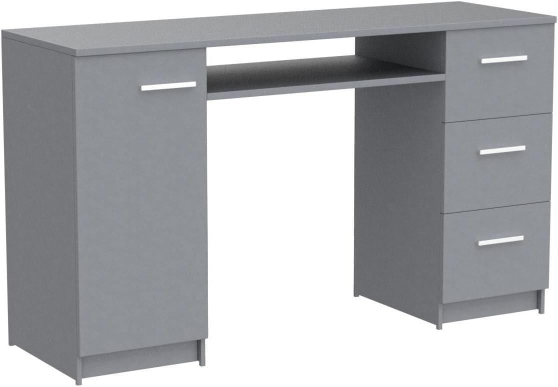 Madesa Modern Office Desk with Drawers 53 inch, Study Desk for Home Office, PC Table with 3 Drawers, 1 Door and 1 Storage Shelf (Grey)