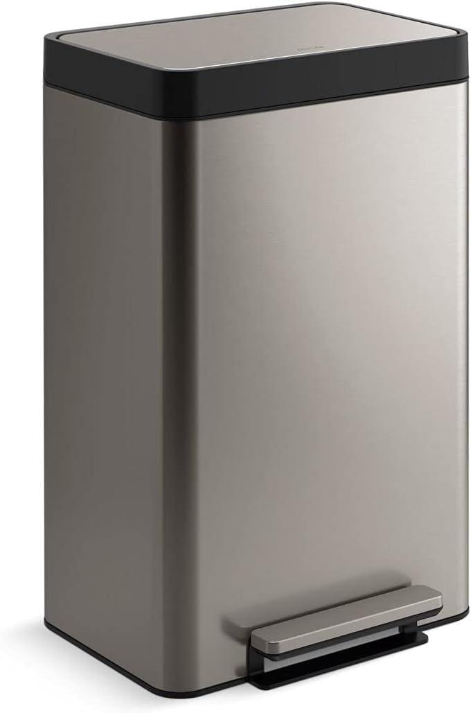 Reset 11 Gallon Dual Compartment Kitchen Trash Can, Stainless Steel Step Trash Can