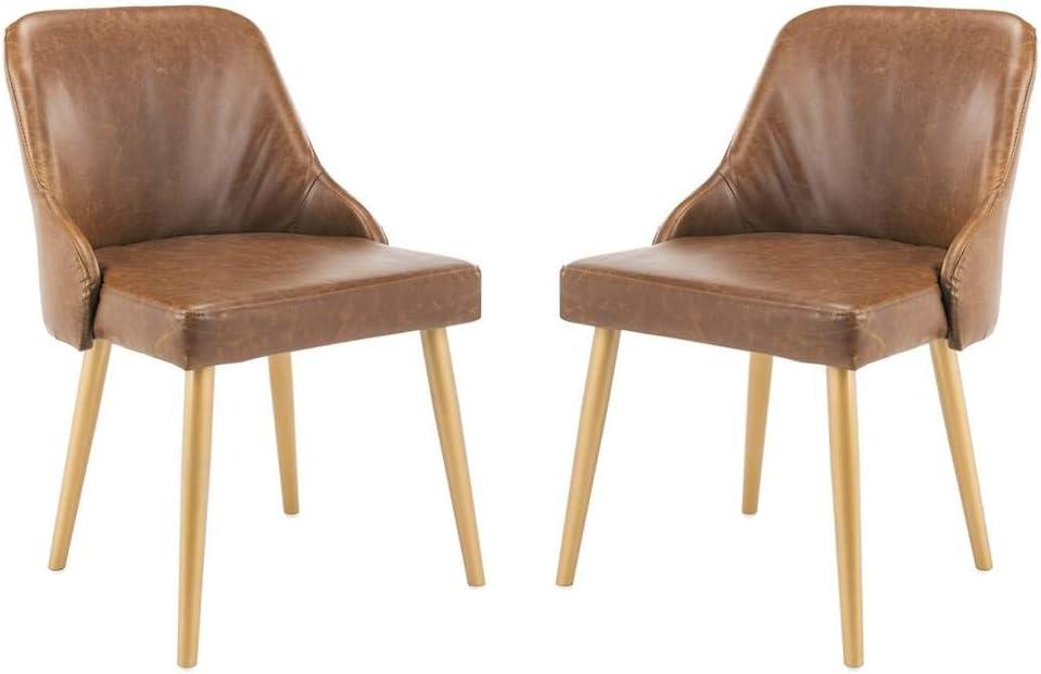 Lulu Upholstered Dining Chair (Set of 2) - Light Brown/Gold - Safavieh