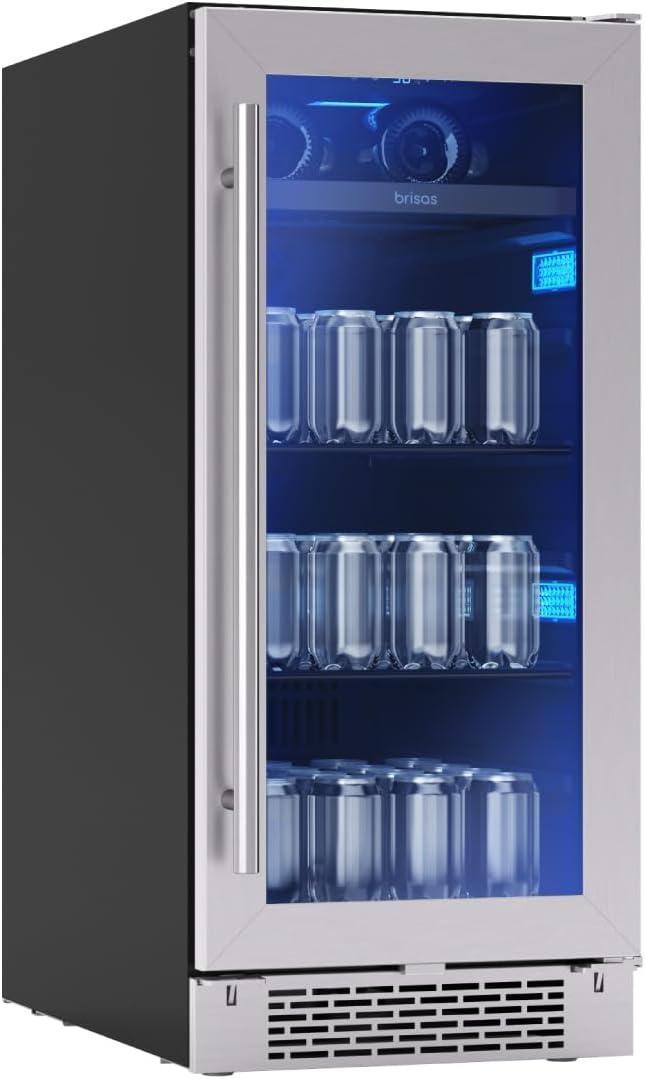 Brisas 15 in. 4-Bottle and 64-Can Single Zone Beverage Cooler in Stainless Steel