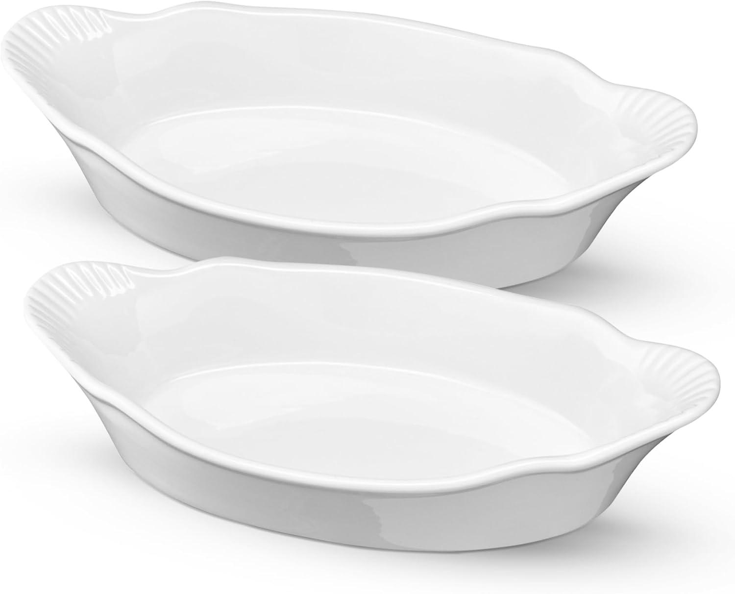 Kook Ceramic Au Gratin Baking Dishes, Set of 6, 18 oz, White 10 in