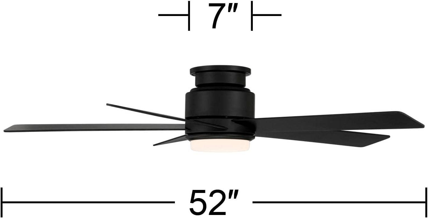 52" Casa Vieja Modern Outdoor Hugger Ceiling Fan with Dimmable LED Light Remote Control Matte Black Damp Rated for Patio Exterior