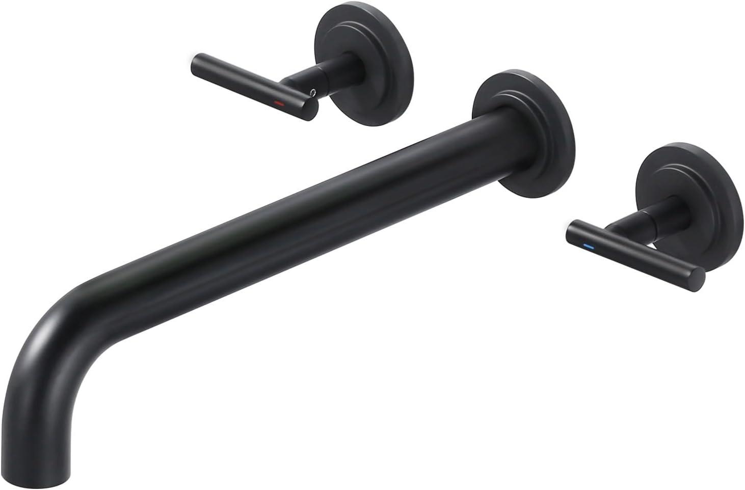 Matte Black Stainless Steel Wall-Mount Bathroom Faucet with Dual Handles