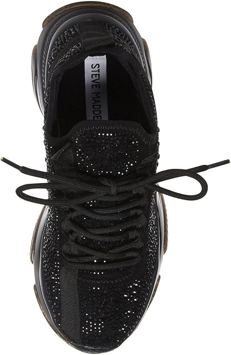 Black Rhinestone Faux Suede Platform Lace-Up Sneakers