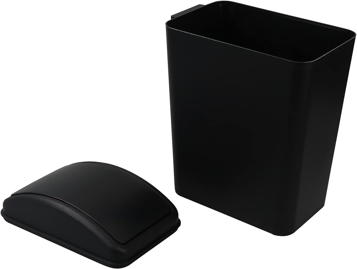 Black Rectangular Plastic Trash Can with Swing Lid