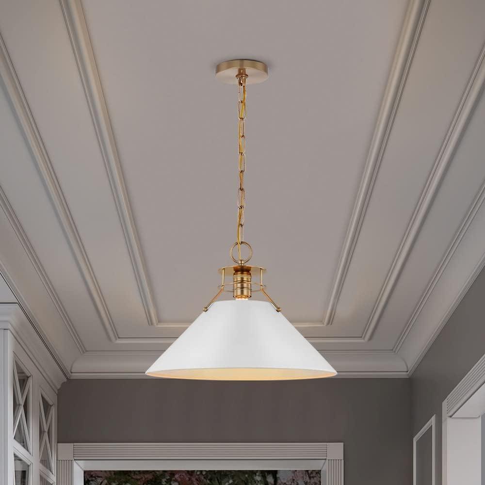 Outpost Large Matte White & Burnished Brass Cone Pendant Light