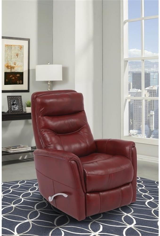 Rouge Leather Swivel Recliner with Wood Accents