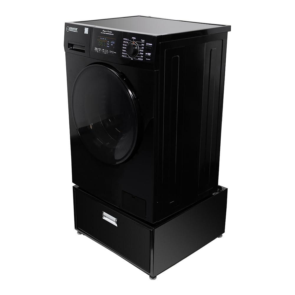 Equator Advanced Appliances All-in-one Washer Dryer Ventless FULLY BUILTIN 0-CLEARANCE 1.62cf/15lbs 110V 1400RPM with Pedestal EZ 4700 C + PDL 4455 Black