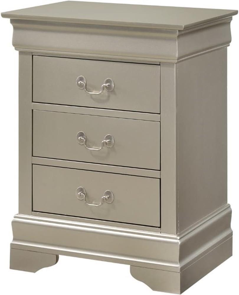 Glory Furniture Louis Phillipe 3 Drawer Nightstand in Silver Champagne