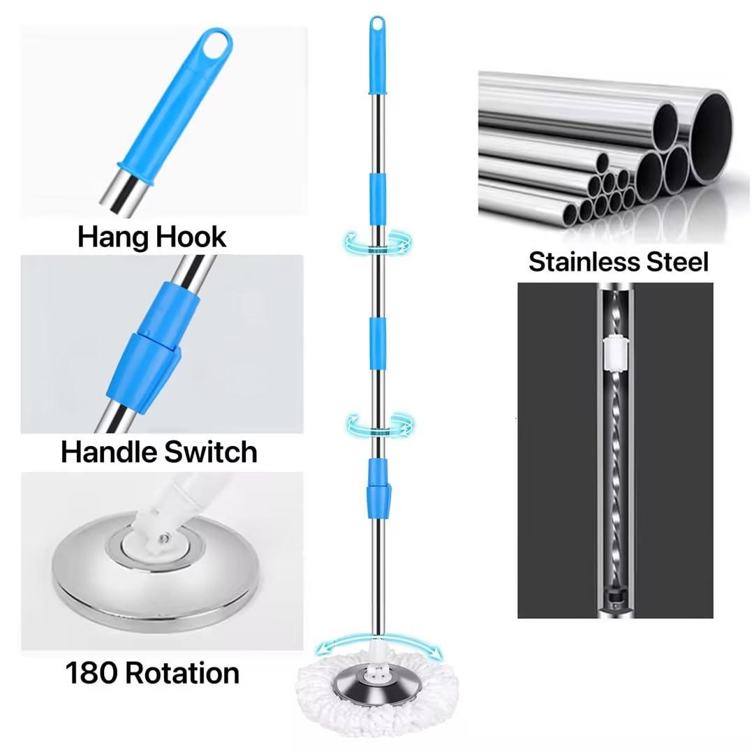 Spin Mop and Bucket with Wringer Set,360°Spin Mop & Bucket Floor Cleaning System Mop Bucket with 61" Adjustable Extended Handle 3 Microfiber Replacement Head Refills