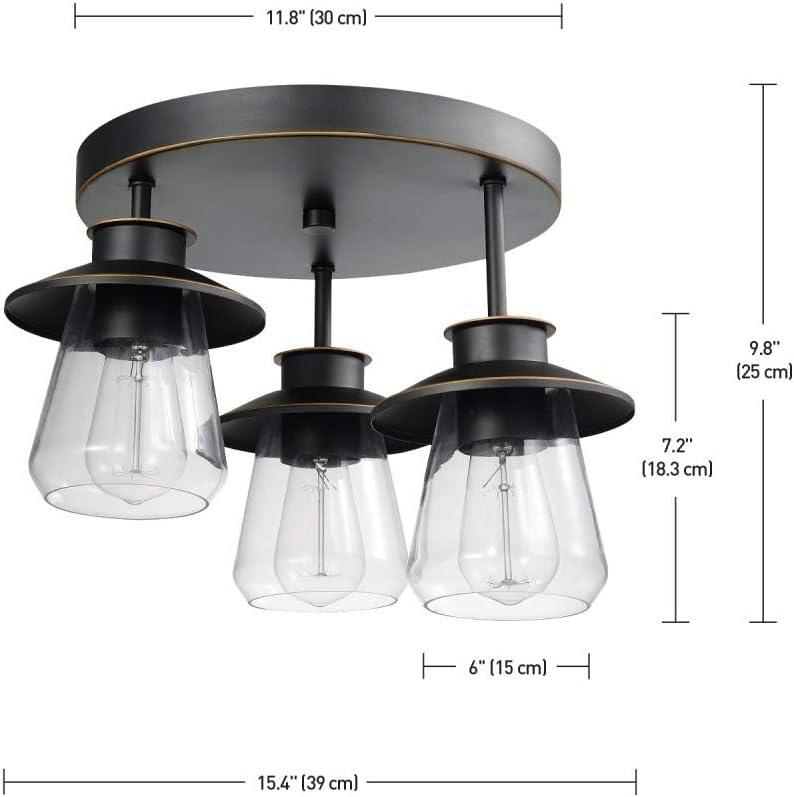 Globe Electric Nate 3-Light Oil Rubbed Bronze Semi-Flush Mount Ceiling Light with Clear Glass Shades, 60879