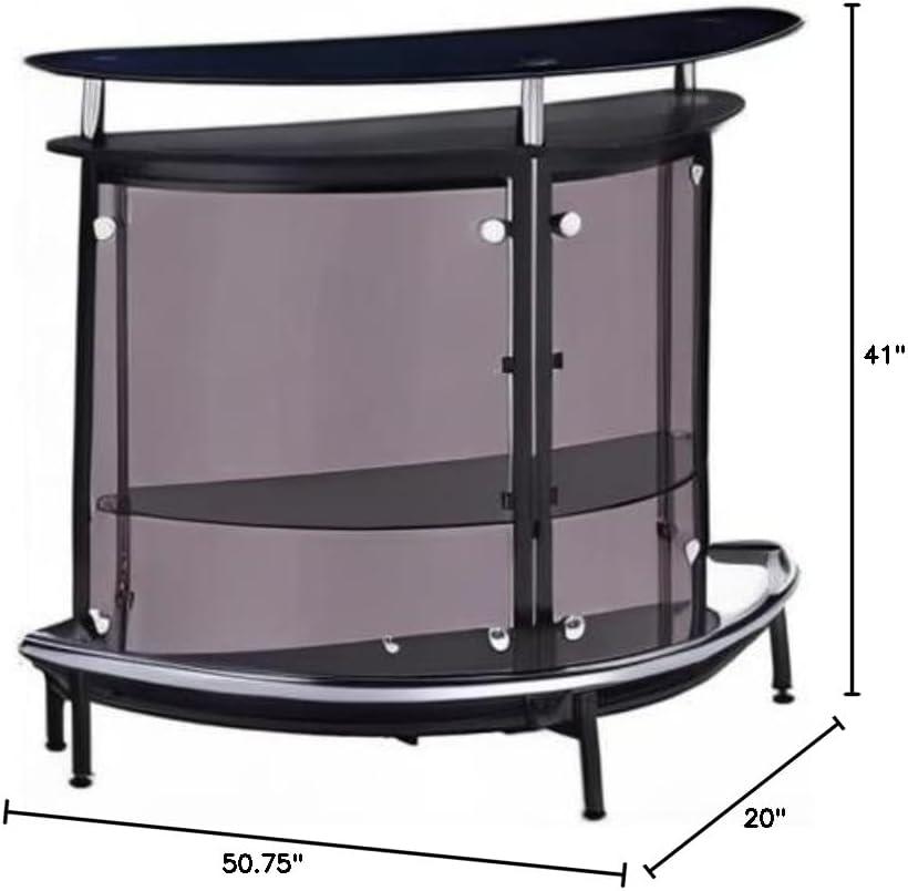 Pemberly Row Contemporary Glass Home Bar in Black and Chrome