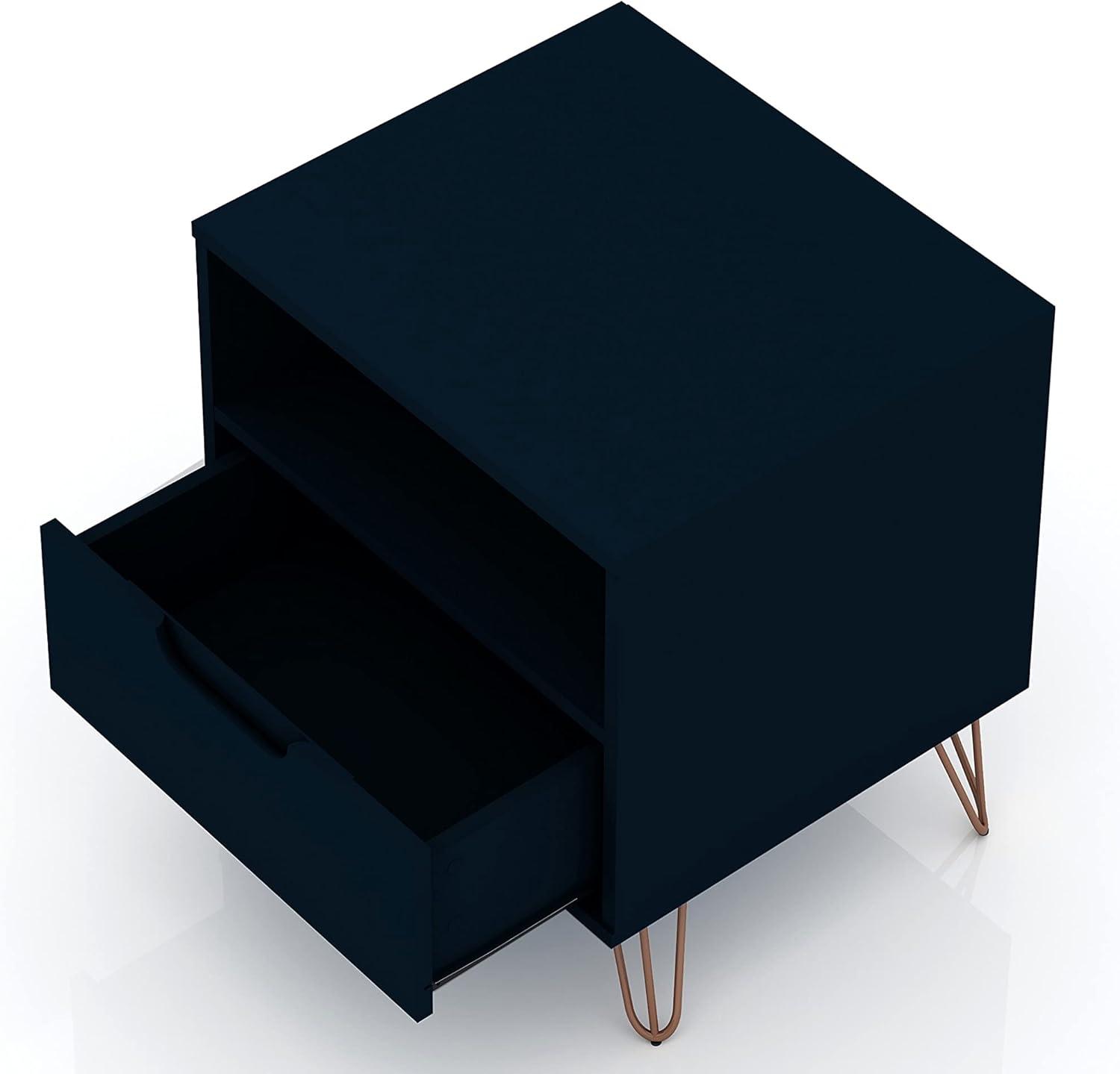 Set of 2 Rockefeller 1 Drawer Nightstands Tatiana Midnight Blue - Manhattan Comfort