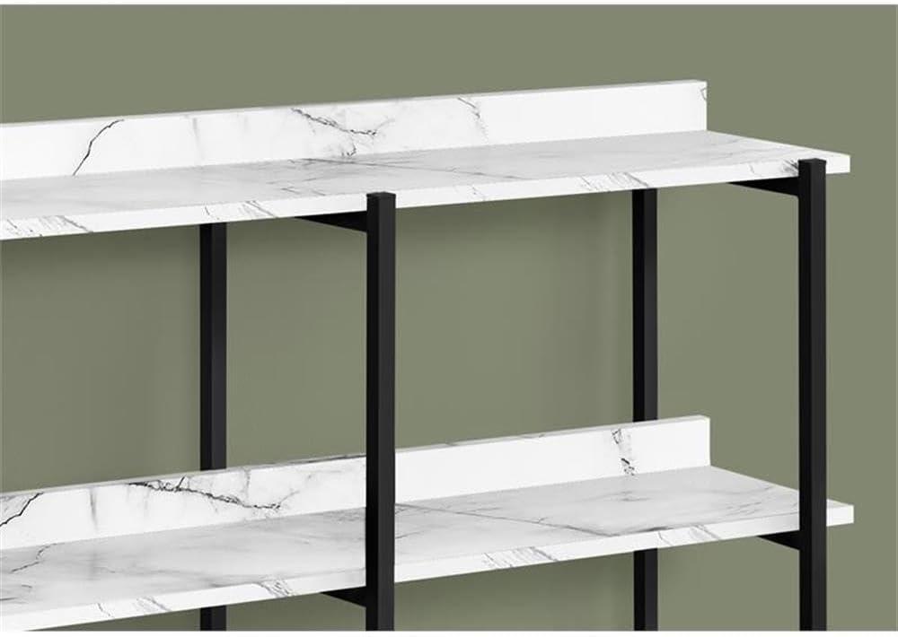 Monarch Specialties Accent Table Console Entryway Narrow Sofa Living Room Bedroom White Marble Look Laminate Black Metal Contemporary Modern