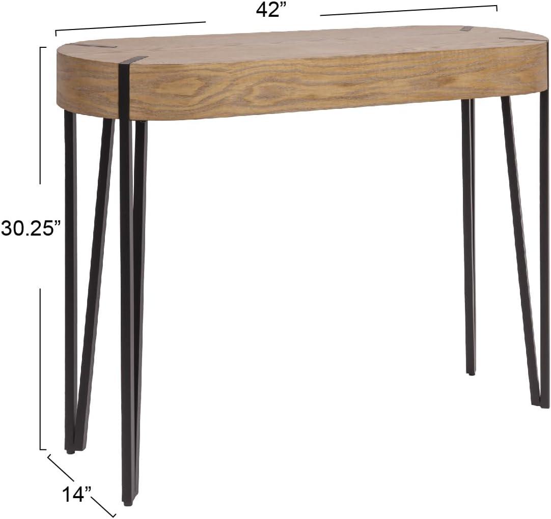 Storied Home Astoria Wood Console Table Natural/Black: White Oak Finish, Iron Hairpin Legs, Entryway Furniture