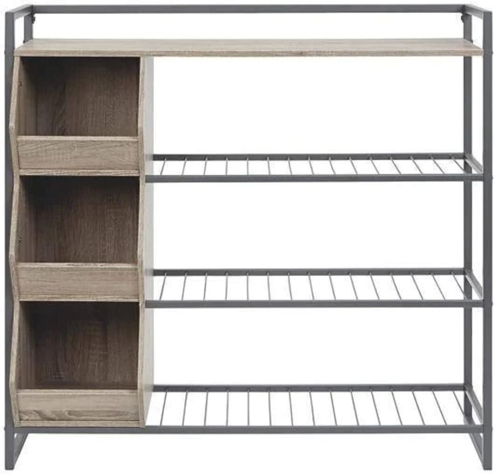 Signature Design by Ashley Casual Maccenet Shoe Rack  Grayish Brown/Gunmetal