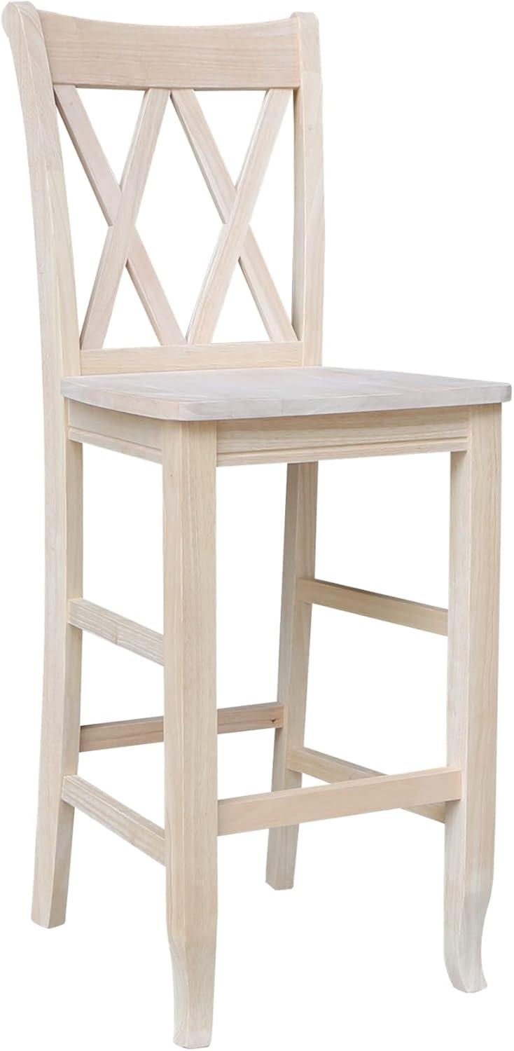 30" Double X-Back Counter Height Barstool Unfinished - International Concepts: Solid Wood, Armless