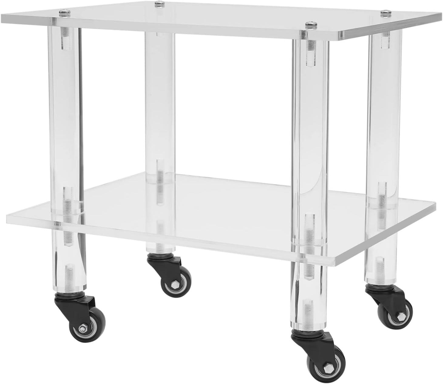 2-Tier Rolling Under Desk Printer Stand Cart with Storage Shelves, Clear Acrylic Printer Rack with Wheels for Home, Office 11.8 Width