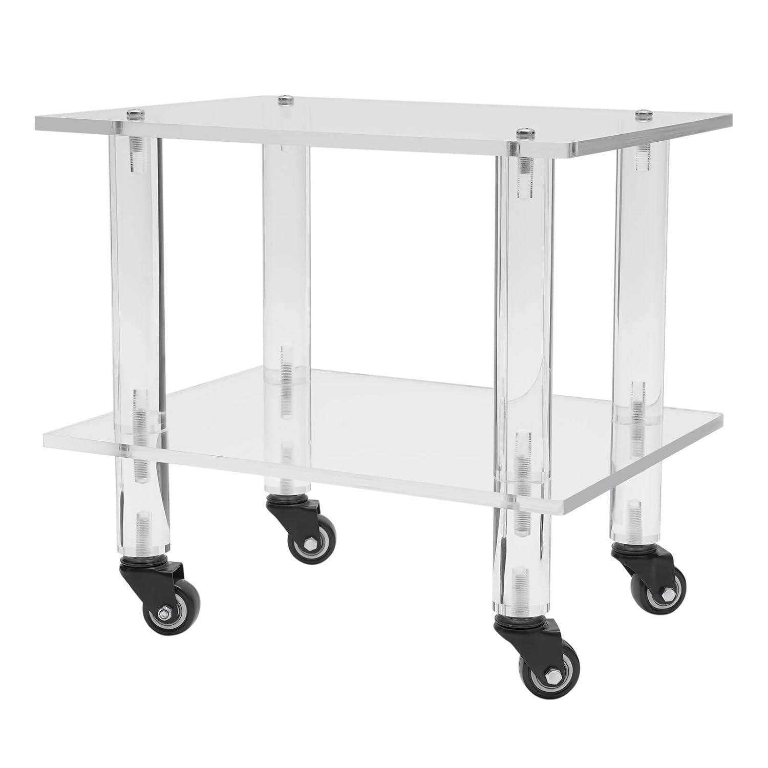 2-Tier Rolling Under Desk Printer Stand Cart with Storage Shelves, Clear Acrylic Printer Rack with Wheels for Home, Office 11.8 Width