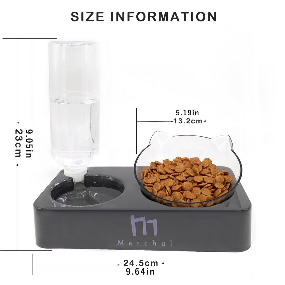 Marchul Tilted Cat Bowl Set for Food and Water, Food Feeding Raised Dishes for Puppies