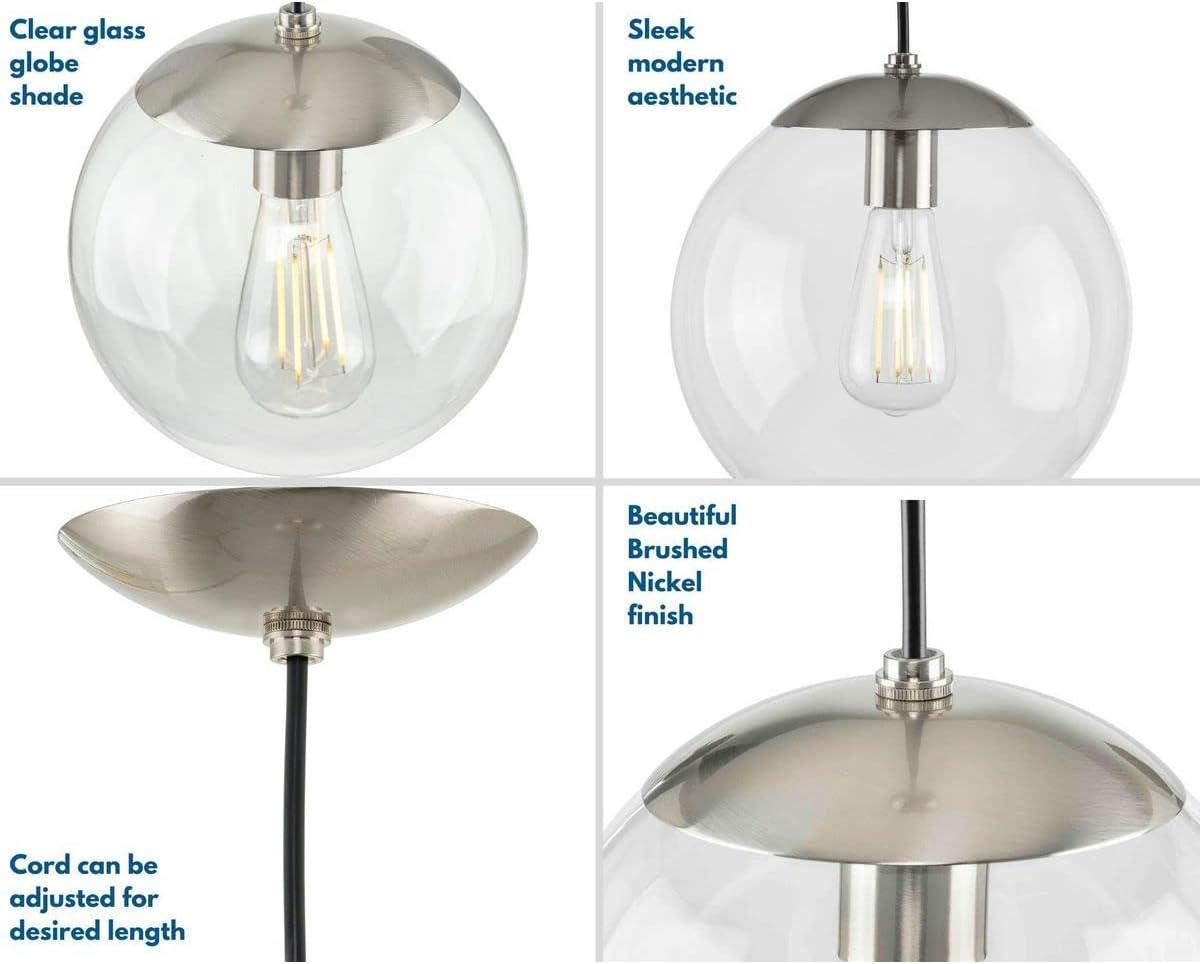 Brushed Nickel 10" Globe Pendant Light with Clear Glass Shade