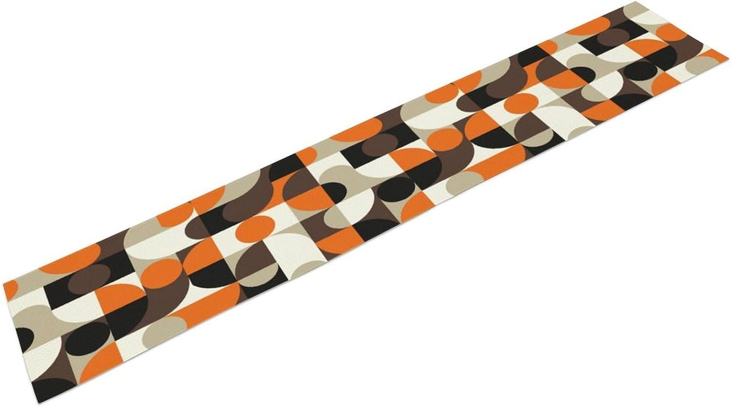 Mid Century Geometric Table Runner,Nordic Abstract Splicing Semicircle Linen Table Runners for Kitchen Family Dinner, Modern Tables Decor 13x36in