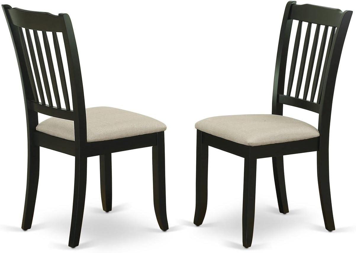 Danbury Vertical Slatted Back Chairs with Linen Fabric Fabric Seat - Black - Set of 2