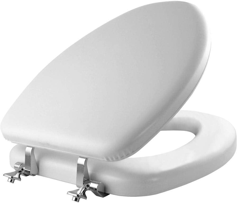 Mayfair 1815CP Padded Toilet Seat with Chrome Hinges that will Never Loosen, ELONGATED, White