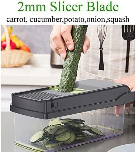 Vegetable Chopper, Multi-functional 12-in-1 Food Chopper Onion Chopper with Draining Basket, Veggie Chopper, Kitchen Vegetable Slicer Cutter Dicer, Onion Salad Chopper Potato Slicer with Container