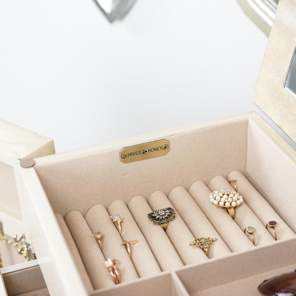 Hives & Honey Meadow Standing Jewelry Armoire Cabinet, Jewelry Storage Organizer with Top Flip Mirror, 2 Doors, 7 Drawers, Jewelry Chest, Jewelry Box for Necklace, Earring, Bracelet, Taupe