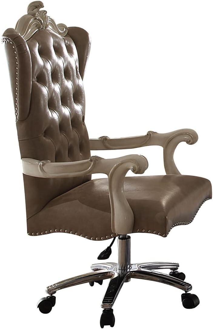 Leather Upholstered Executive Chair With Lift in Brown and Bone White Finish - Saltoro Sherpi