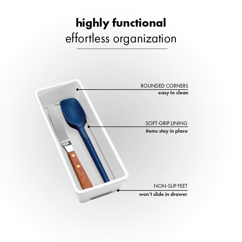 madesmart Classic 9.8 x 3.8 Bin - White | CLASSIC COLLECTION | Multi-Purpose Storage Organizer | Soft-grip Lining and Non-slip Rubber Feet | Easy to Clean | Durable | BPA-Free