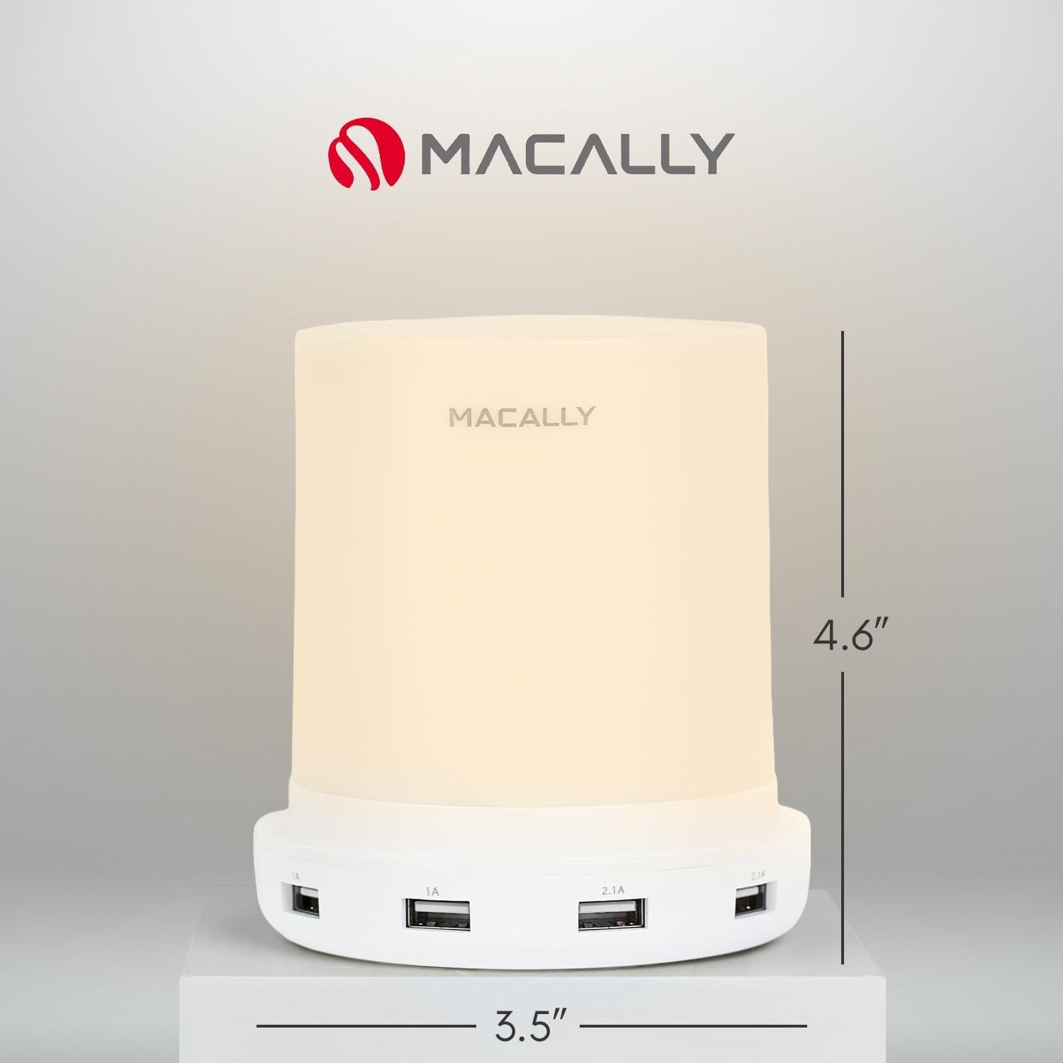 Macally LED Dimmable Warm White Desk, Nightstand and Bedside Charging Lamp